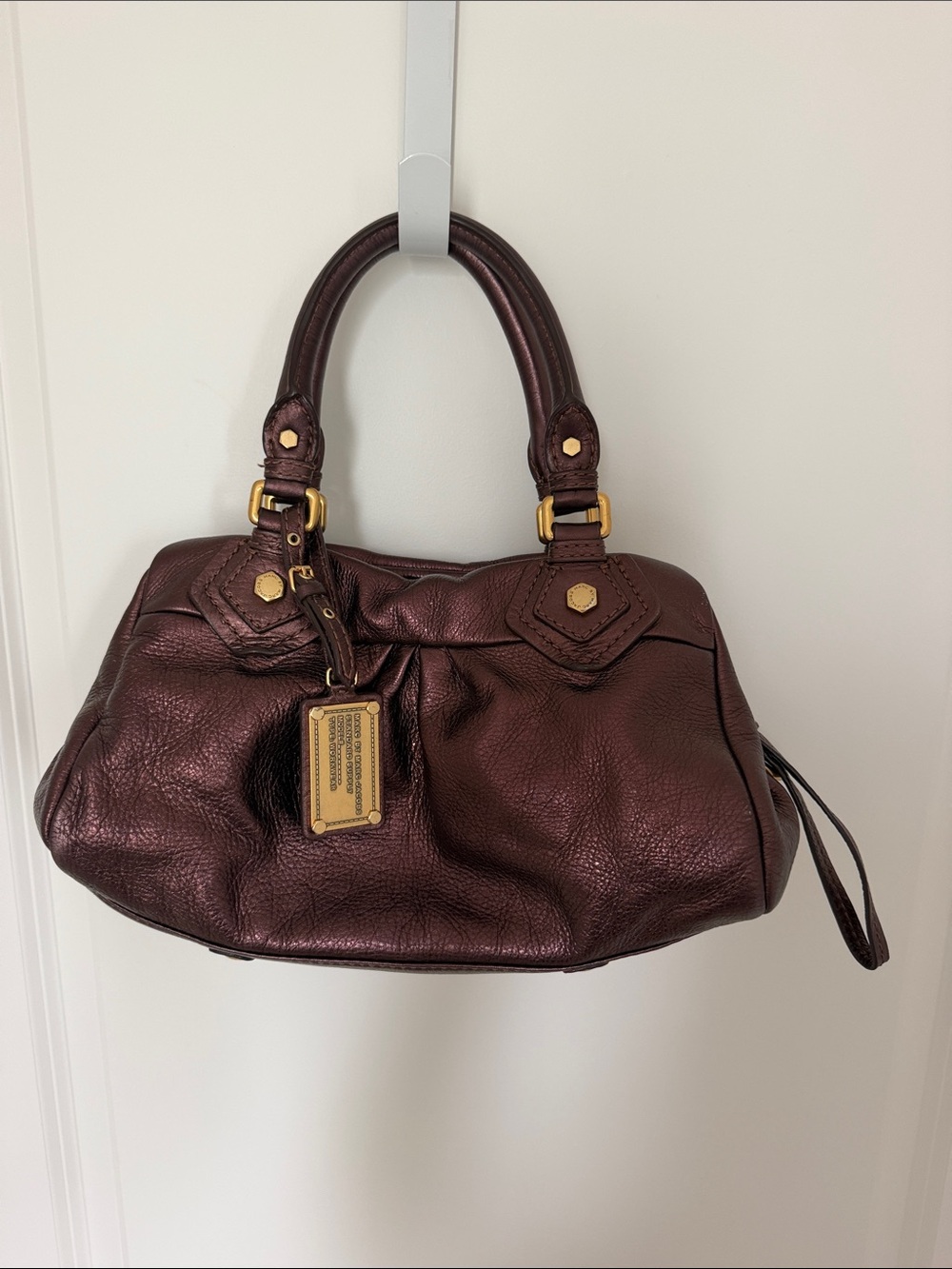 Marc by Marc Jacobs Metallic Plum Pebbled Leather Satchel with Gold Hardware